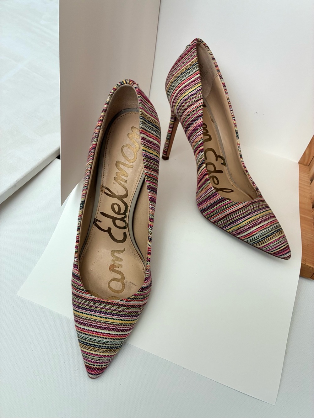 Sam Edelman Multicolor Striped Pointed-Toe Pumps - Pink, Green, Cream, Tan